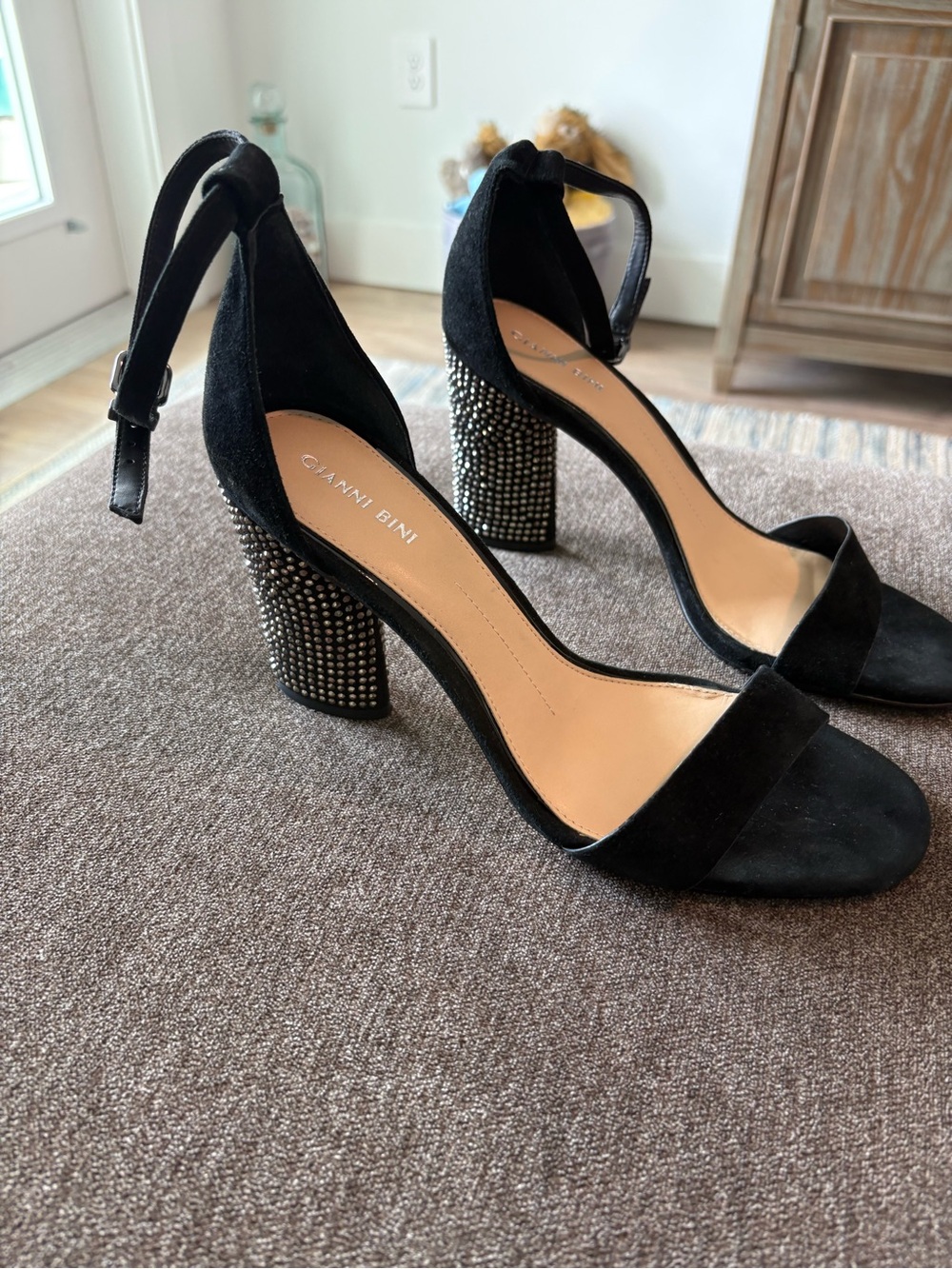 Gianni Bini Black Suede Studded Block Heel Sandals